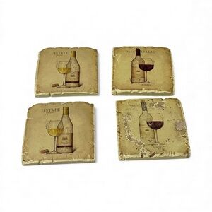 Emily Adams Wine Coasters Set of 4 Tri-Coastal Design Stone Cork Back Rustic